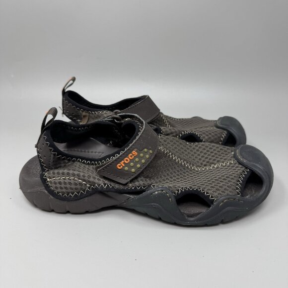 Crocs Shoes Men's Size 7 Brown Swiftwater Leather Fisherman Sandals 204562 - Picture 1 of 9